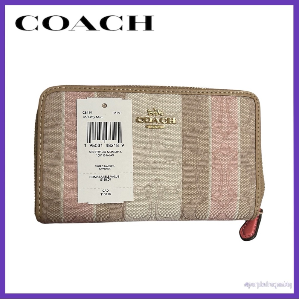 Coach ✨Final Price ✨MEDIUM ZIP AROUND WALLET SIGNATURE JACQUARD WITH STRIPES NWT - Picture 3 of 5